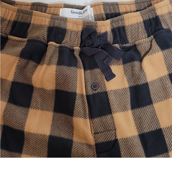 New! Men's Goodfellow Microfleece Pajama Pants Beige/Black Plaid. Soft & Comfy - Picture 4 of 10